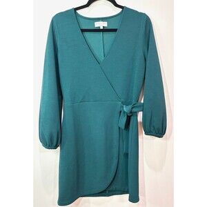 Madewell Texture and Thread Emerald Green Wrap Dress Small Long Sleeve Side Tie